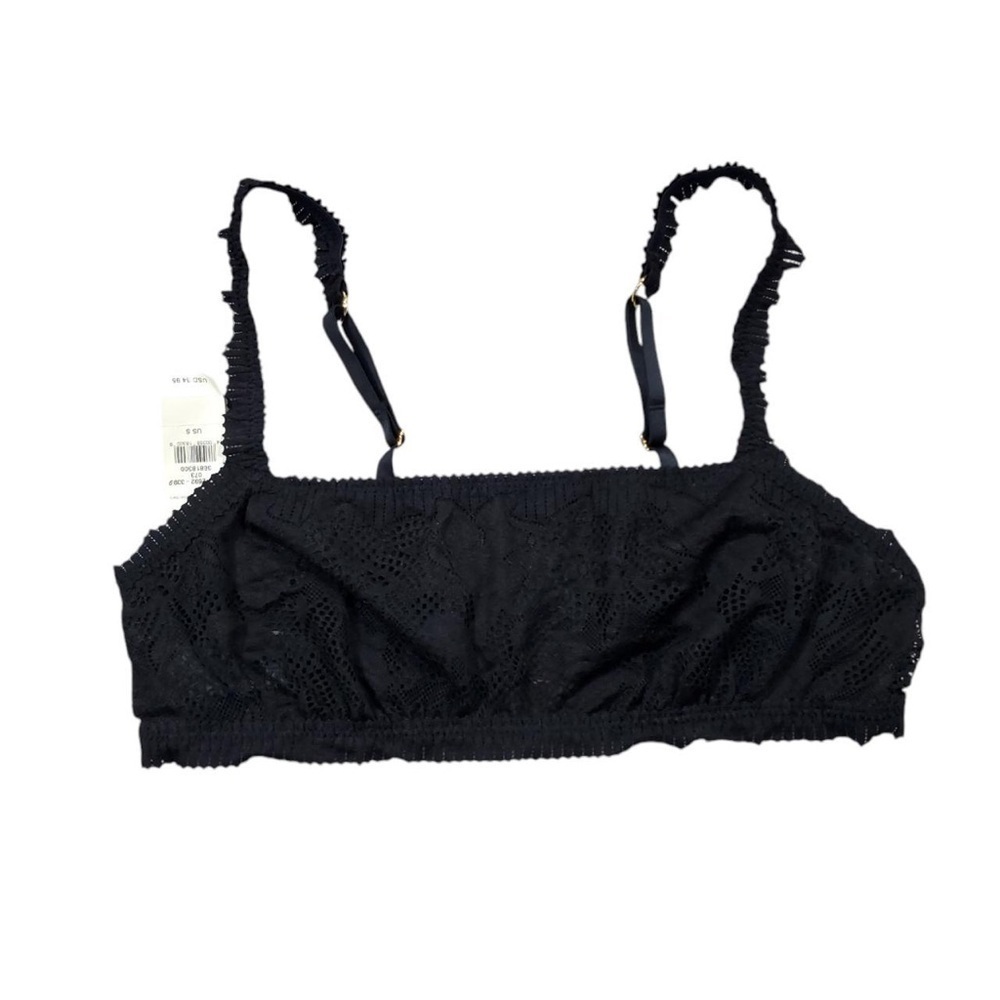 Aerie Coral Lace Bandeau Bralette Black With Gold Ring Unlined Stretch XS NWT